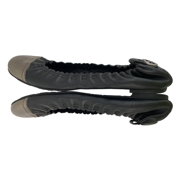 Tory Burch Abbey Black Leather Ballet Flats W/ Metallic Cap Toe Size 7.5 EUC - Picture 8 of 11